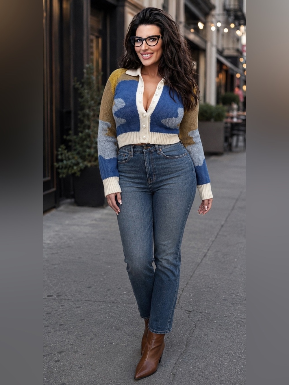 SHEIN- color block knitted cropped cardigan with a retro vibe